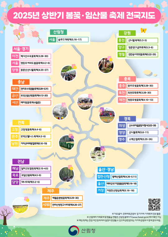 2025년 상반기 봄꽃 임산물 축제 전국지도